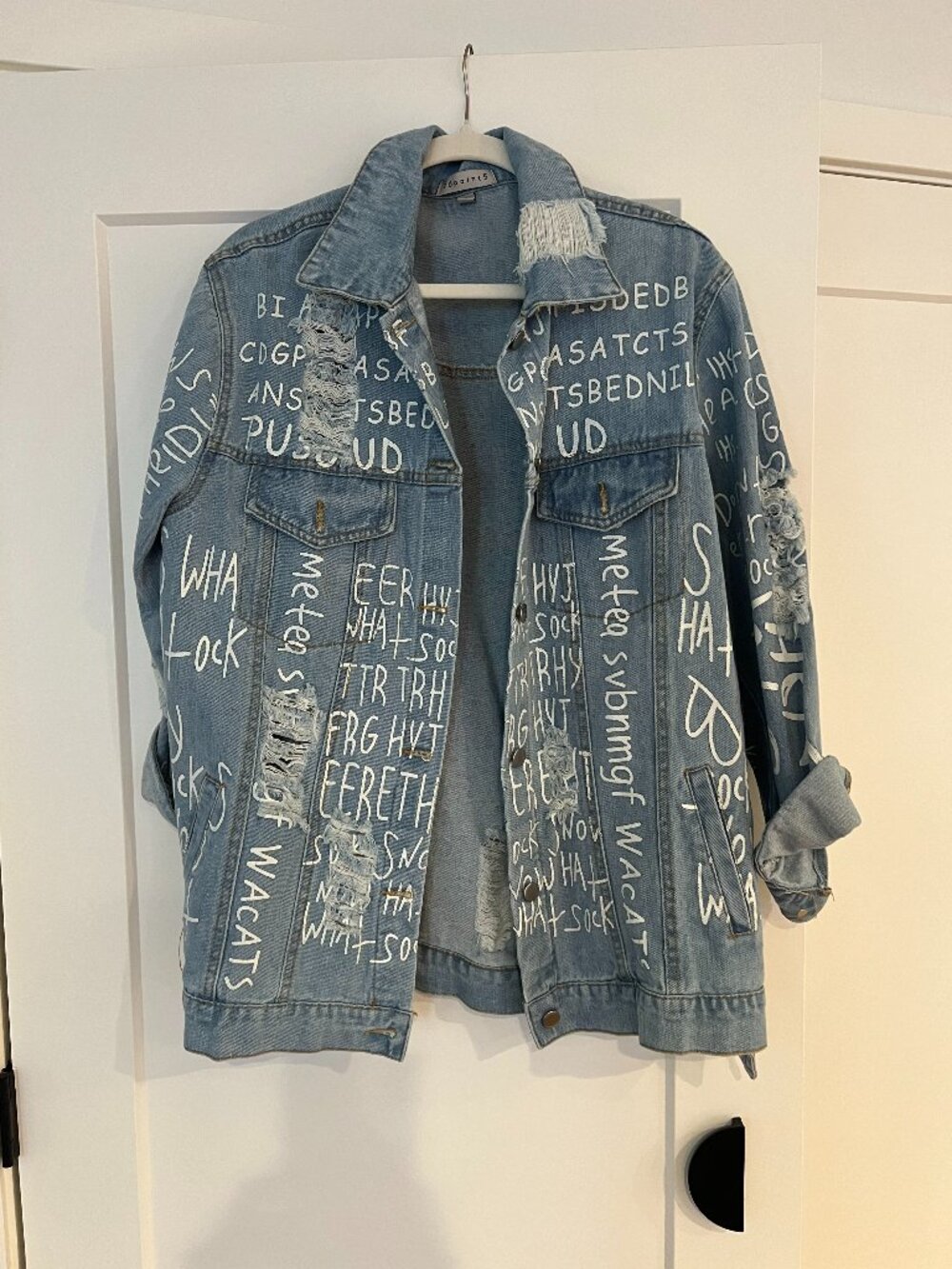 36point5 Distressed Graffiti Jean Jacket